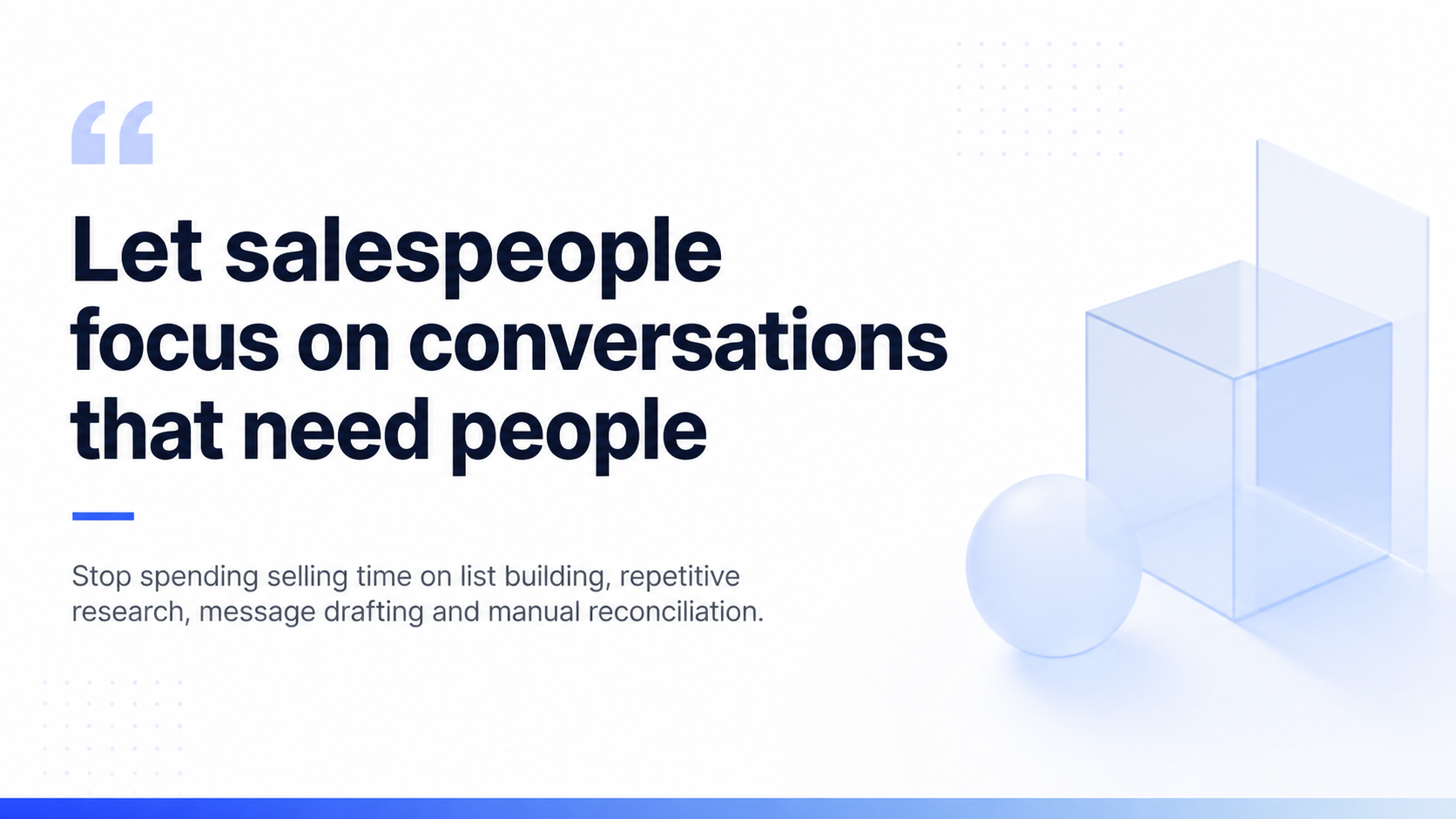 Salespeople focus on real conversations while AIMKM prepares account research and first outreach